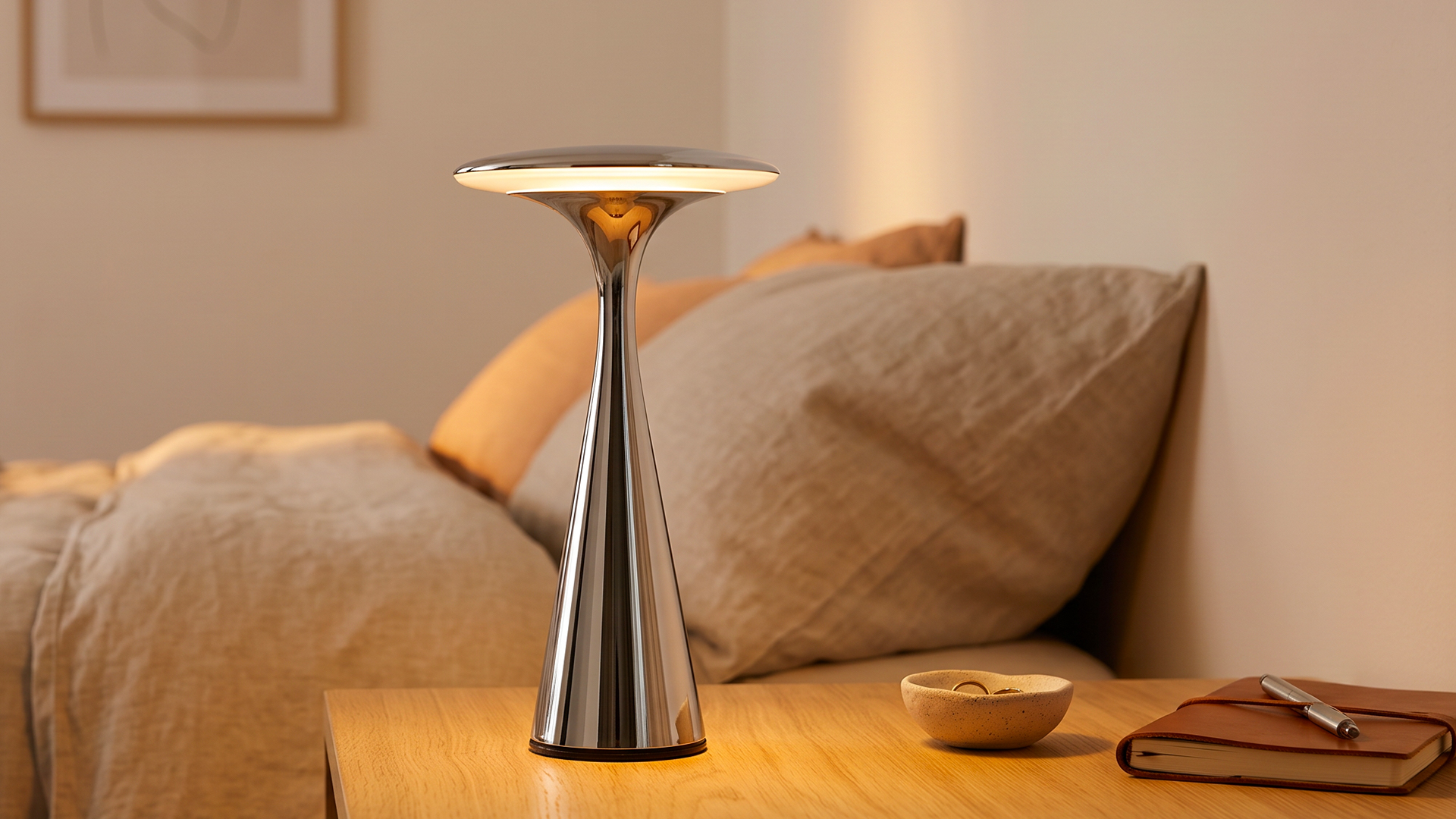 Ufo chrome portable lamp design by Llahona Design Studio
